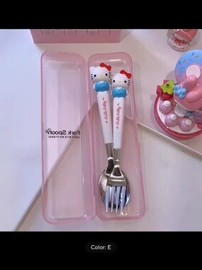 Hello Kitty Pink and White Kids Fork & Spoon Travel Set